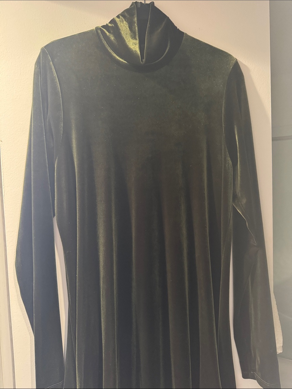 Velvet Turtleneck Sweater maxi Dress- Olive Green